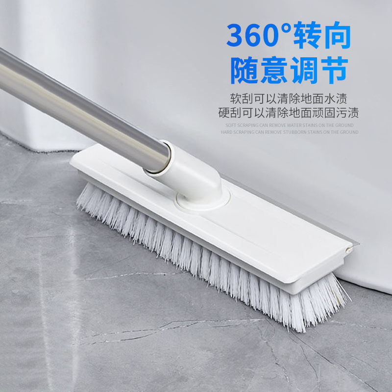 Two-In-One Long-Handled Floor Brush with Hard Bristles, Toilet and Bathroom Cleaning Brush, Tile Gap Cleaning Brush with Rotatable Head for Home Use