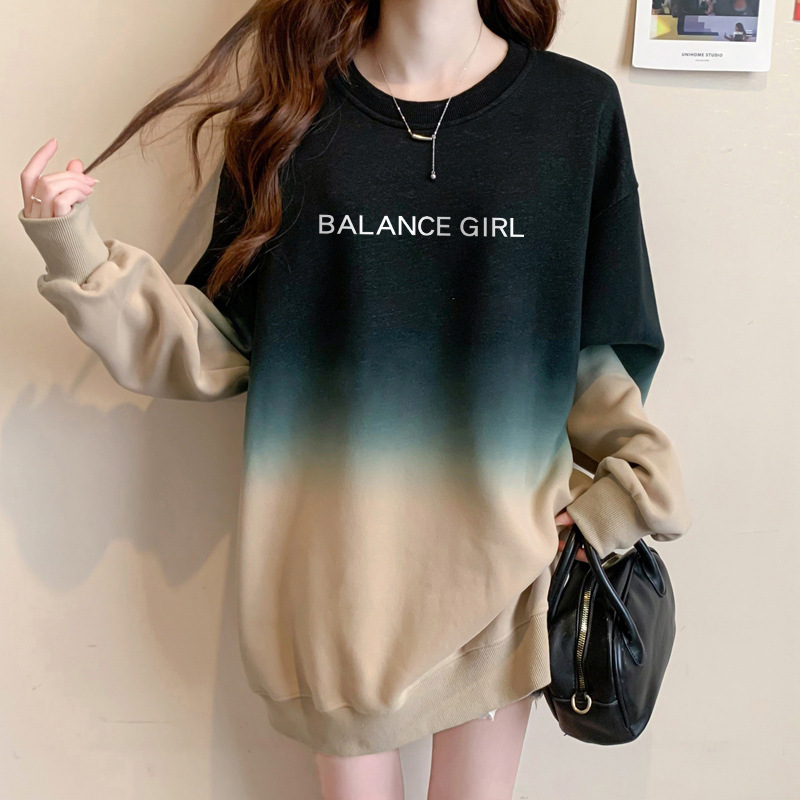 Sweatshirt À Capuche Femme Gradient Loose Style Décontracté_voghion.com