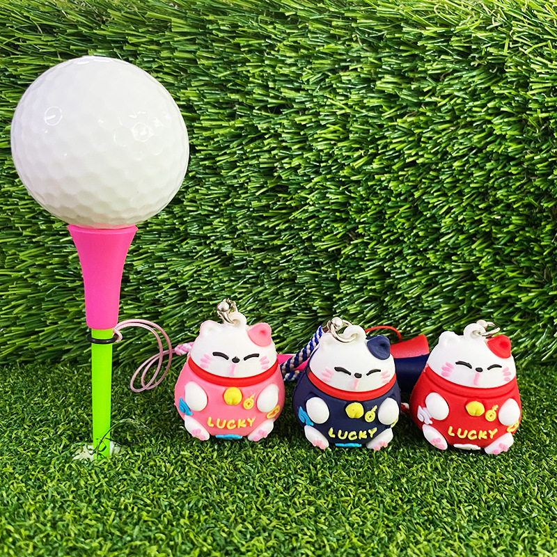 招财猫高尔夫球Tee 83mm塑料球钉 卡通图案挂饰GOLF TEE带绳防丢|undefined