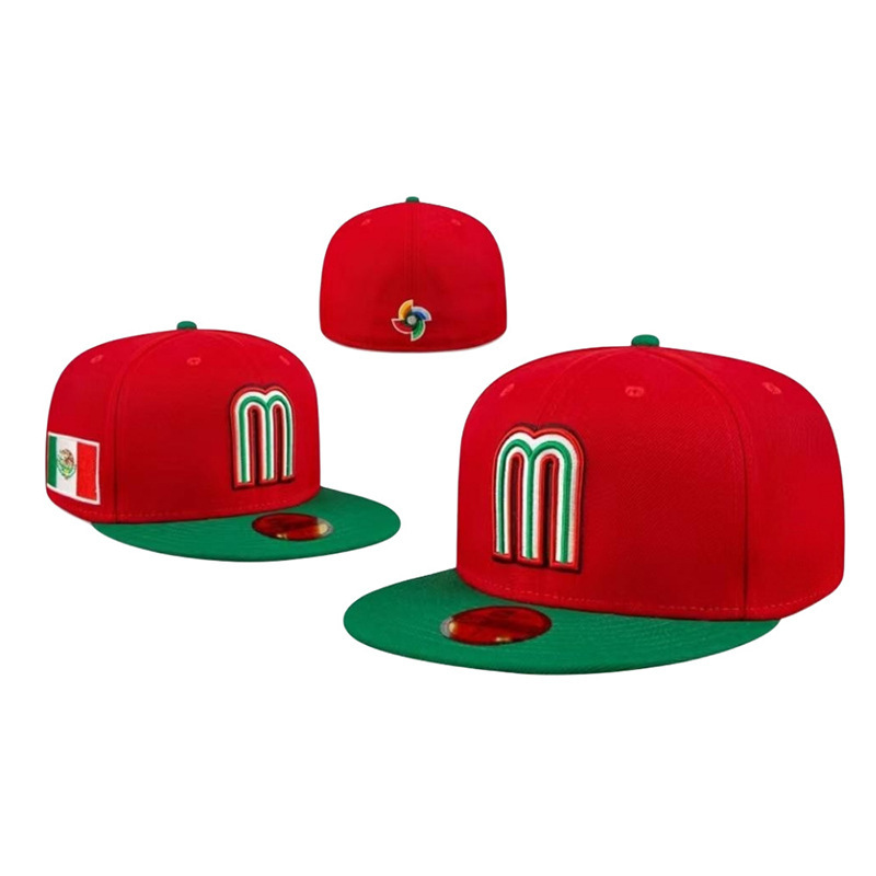 Fábrica de suministro directo para el equipo mexicano bordado nuevo logotipo de bandera de molino de viento letras de sombrero de béisbol mMéxico