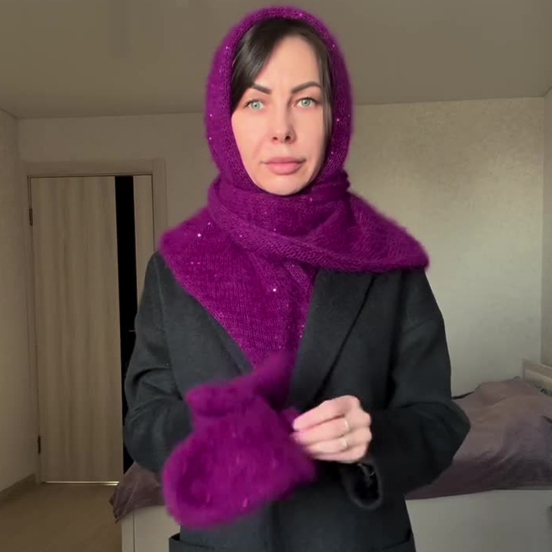 2024 otoño nuevo Europa y América Amazon ropa de mujer transfronteriza de color sólido a prueba de viento grueso sombrero cálido bufandas dos conjuntos image 7