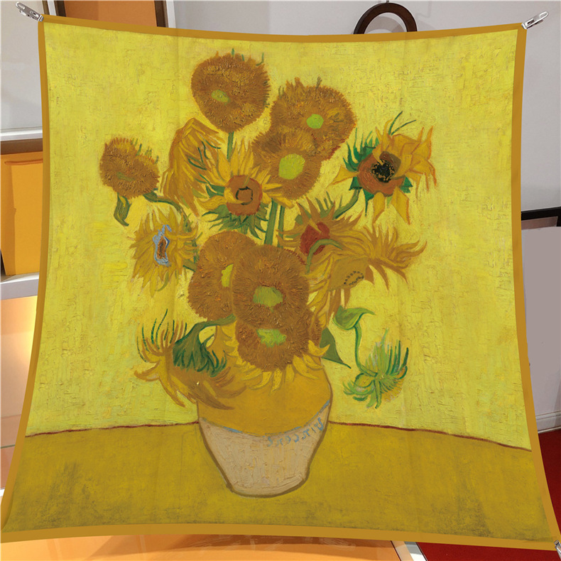 Ölgemälde Stil Twill Seide Quadrat für Frauen Van Gogh, Weizenfeld Sonnenblume handgemachte gerollt Rand sc, dekorative_voghion.com