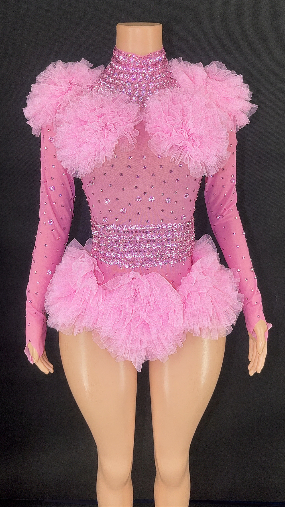 Diamond Jumpsuit, Fluffy Yarn, Wide Shoulders, Waist, Sexy Jumpsuit, Stage Female Singer Dance Team Costume