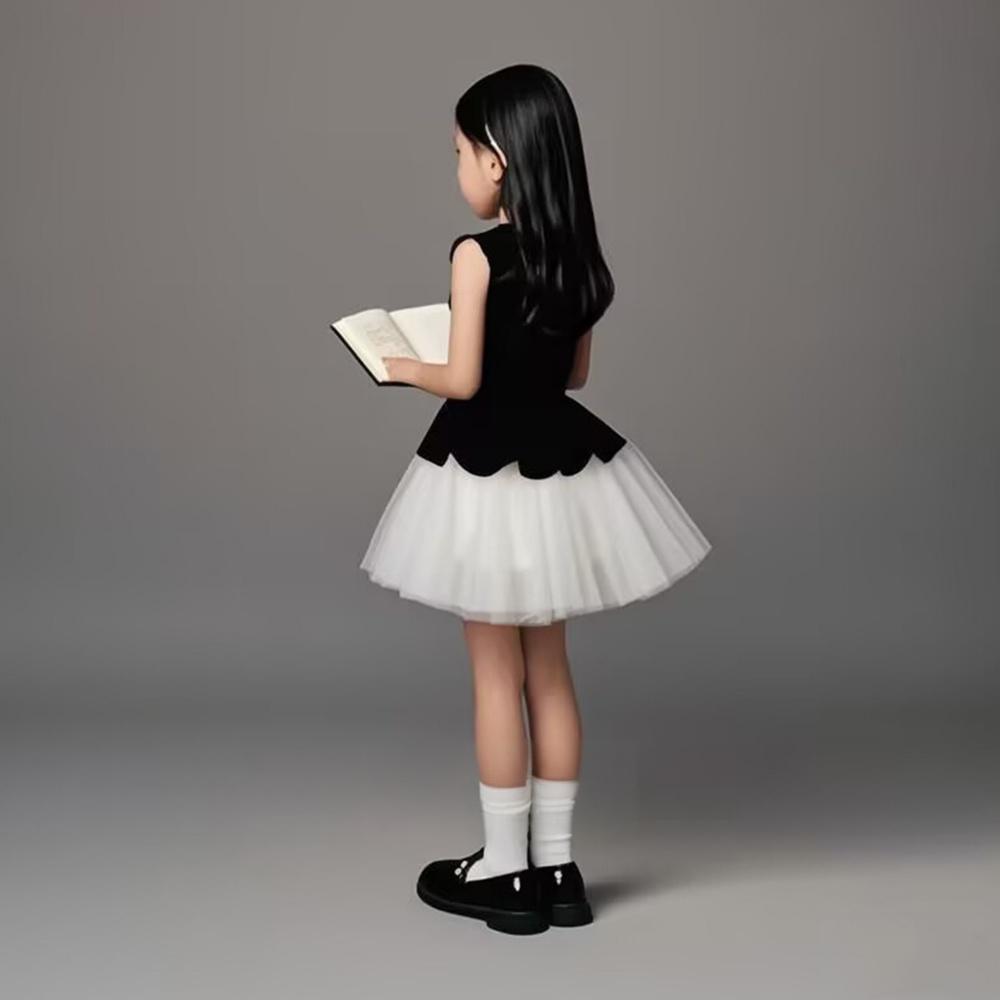 ​​Elegant Black & White Sleeveless Dress For Girls - Princess-Style Party Gown For Birthday, Violin Recital, And Host Events​​_voghion.com