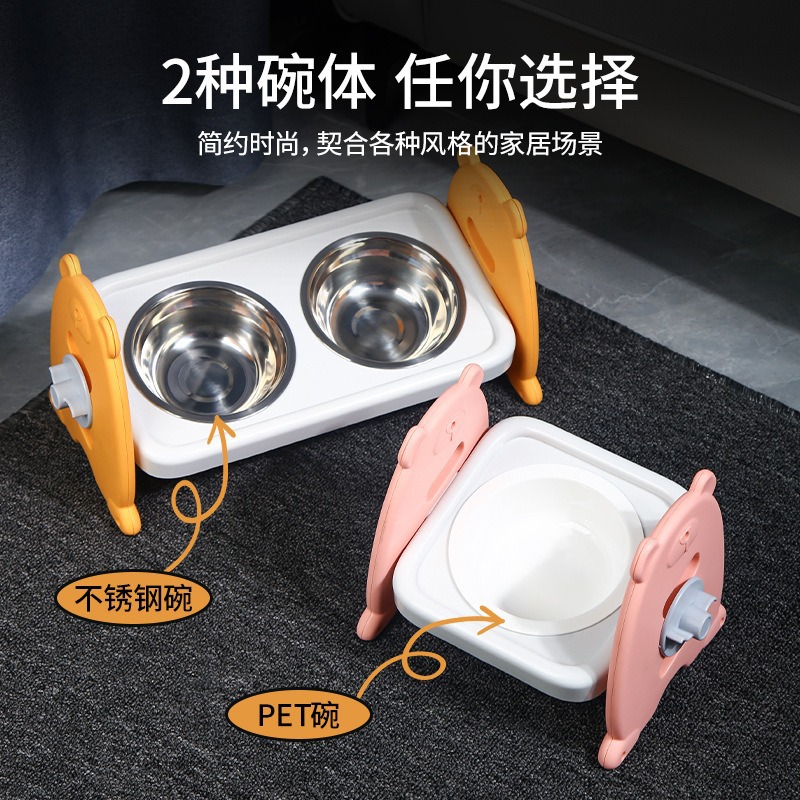 애완동물 고양이 그릇, 목 보호대, 조절 가능한 개 그릇, 고양이 식수 그릇, 개 대용량 스테인레스 스틸 더블 그릇, 고양이 사료 그릇 용품