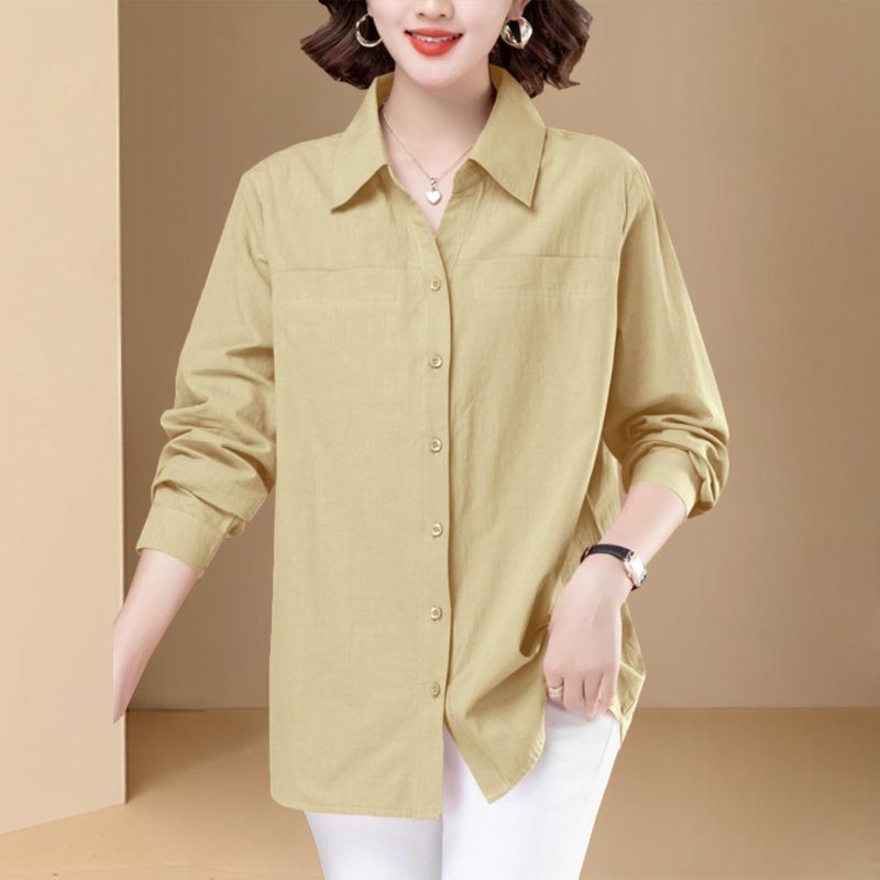Women's Plus Size Shirt New Style 2025 Spring & Fall Long-Sleeved Loose Lapel Shirt Middle-Aged Mother's Style Top Off-Shoulder