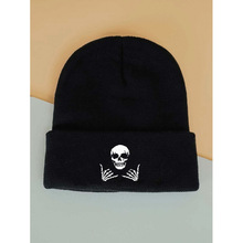 V 35294 Skull embroidered knit beanie ���ô��屣ů��ͷñ