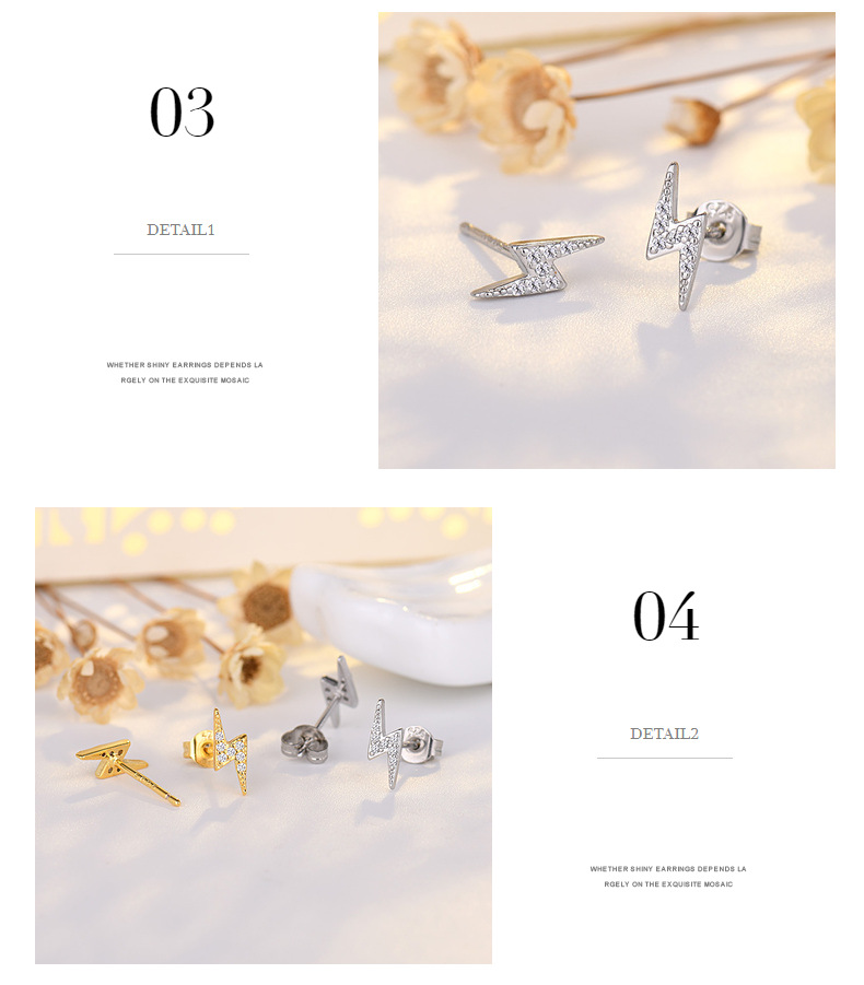 Qiaolan Xuan Japanese Korean Edition New Anti Allergy S Needle Lightning for Women's Feeling Small and Popular Silver_voghion.com