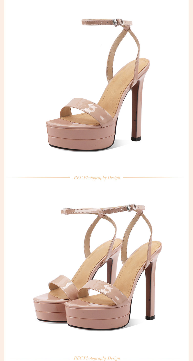 Sandal nữ cao gót 13 cm hở mũi quai ngang da thật đế xuồng — đen chi tiết 4