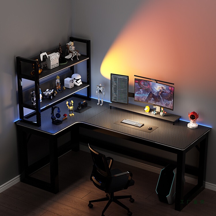 Computer Desk Desktop E-Sports Table Home Bedroom L-Shaped Corner Table Study Table Corner Desk Bookshelf Integrated Table