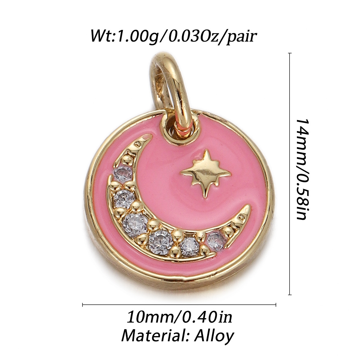 4g Weight Pendant Jewelry Making Type Gold Plated Plating Material Zircon Inlay Material 1 Piece Quantity Holiday, Daily Occasion Copper Material Geometric, Star, Moon Pattern Women's Gender Enamel Design Simple Style Style 1 Piece Copper Zircon Gold Plated Geometric Star Moon Pendant 3