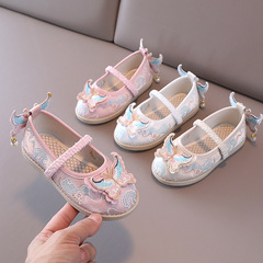 Hanfu embroidered shoes children's cloth shoes ethnic style dance shoes spring and autumn silk satin handmade cloth shoes Chinese style girls' shoes