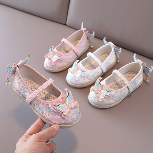 Hanfu embroidered shoes children's cloth shoes ethnic style dance shoes spring and autumn silk satin handmade cloth shoes Chinese style girls' shoes