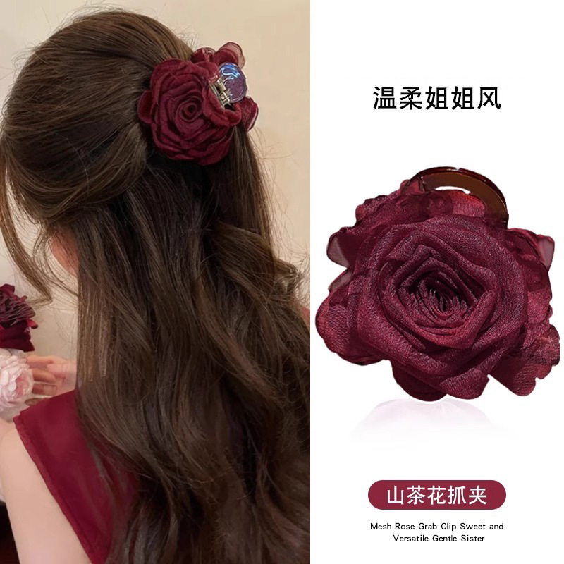 Nuevo estilo chino retro camellia flores agarrar clip de cabello medio atado clips de cabello feminino de alto nivel detrás del cerebro clips de pez tocado