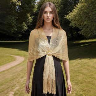 Directly from the Manufacturer, Artificial Silk Scarf, Gold and Silver Flat Scarf, Thin Baotou Headscarf, Polyester Scarf, European and American Cut Out Shawl