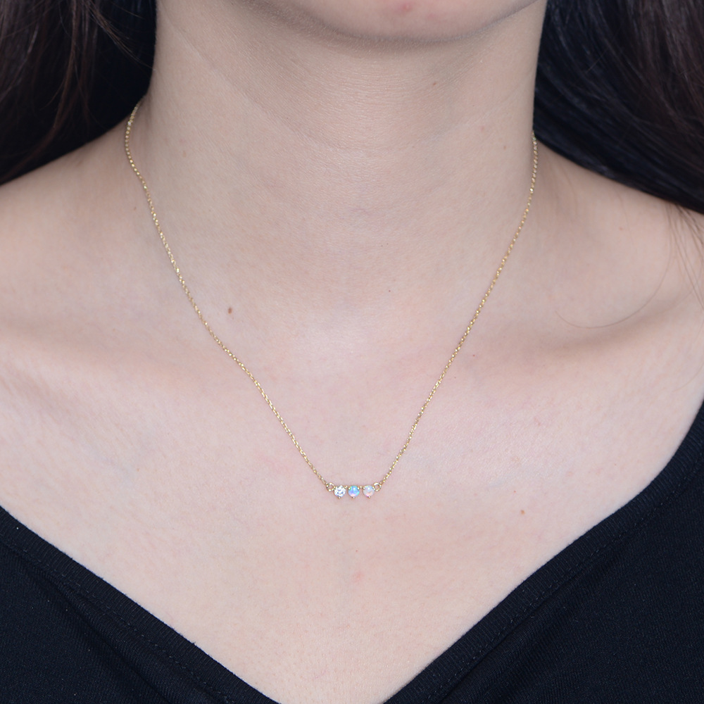 3g Weight 0.03µm Gold Plating Thickness 925 Sterling Silver Round Opal Necklace