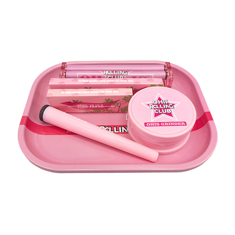 Ohis18*14Cm Three-Color Tinplate Plate Set Plastic Cigarette Grinder Cigarette Roller Hand-Rolled Paper Smoking Kit