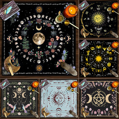 タロットテーブルクロスTarot Tablecloth布マット月相蝶花太陽生命木ベルベットテーブルクロス