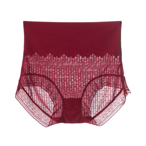 High-waisted lace underwear for women, seamless tummy control, hip lifting, elegant French lace, light luxury, pure cotton crotch briefs for women