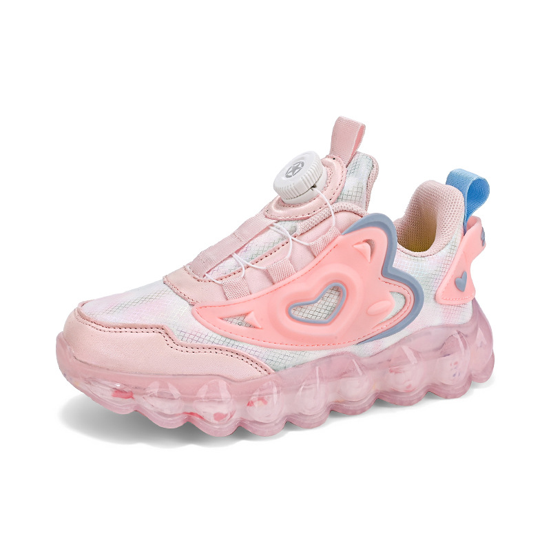 Comercio exterior transfronterizo para niñas, primavera y verano 2025, zapatos deportivos transpirables de malla para niños, zapatos para correr con hebilla giratoria para niños y niñas de mediana edad