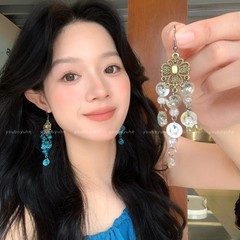 异域民族风绚丽贝壳流苏耳环波西米亚复古夸张气质度假风耳钉耳饰