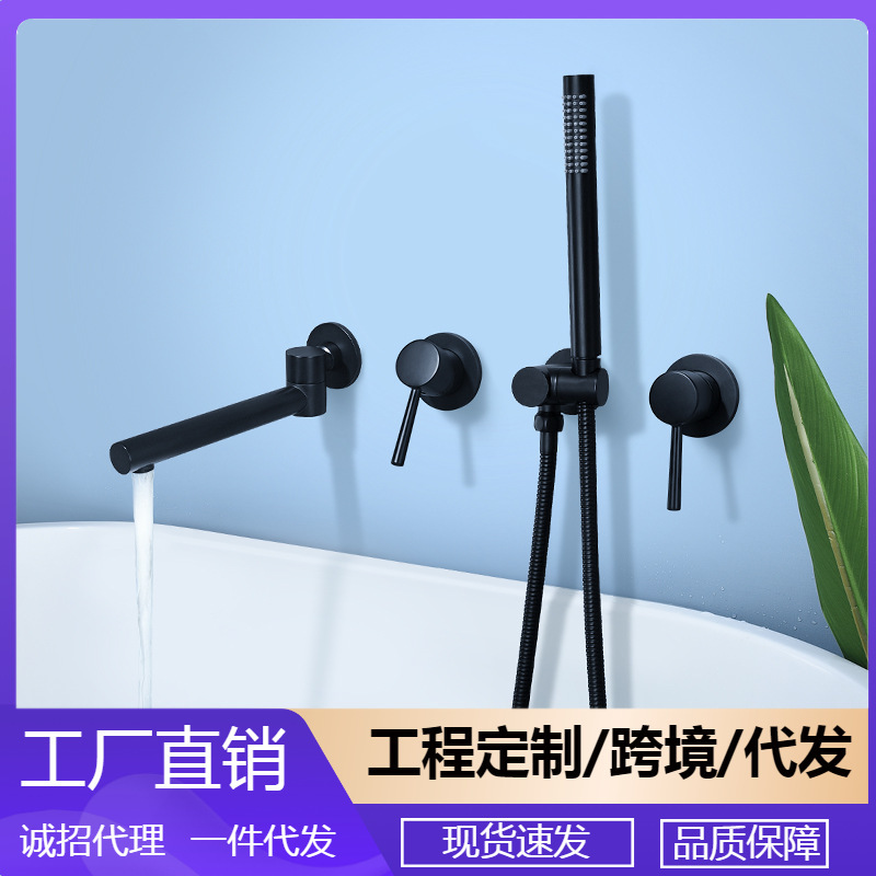 Concealed bathtub waterfall faucet full copper embedded into the wall golden cylinder side split hot and cold faucet AL3007