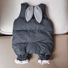 婴儿冬季加厚连体夹棉背带裤男女童羽绒棉保暖连体爬爬服棉裤宝宝