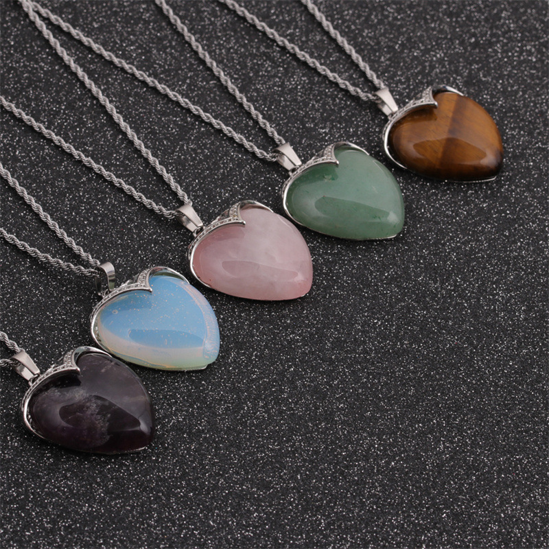 opal heart-shaped pendant korean style necklace wholesale jewelry Nihaojewelry
