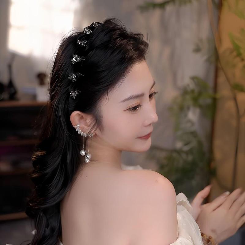 丝绒水钻波浪发箍女款秋冬高颅顶洗脸压发头箍带齿防滑发夹头饰|undefined