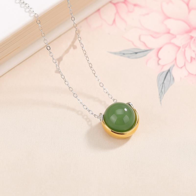 Mặt dây chuyền bạc S925 đính ngọc bích Hotan – Jasper Thanh Đảo – Mã não đỏ kiểu Trung Quốc — Dây xích - Chain