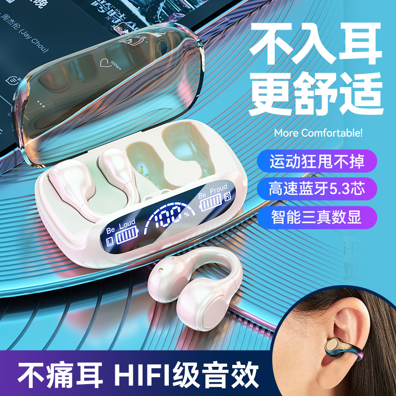 Transfronteriza nueva conducción ósea auricular Bluetooth inalámbrico pantalla digital clip de oído reducción de ruido ultra-larga espera 5,3 Bluetooth modelo privado