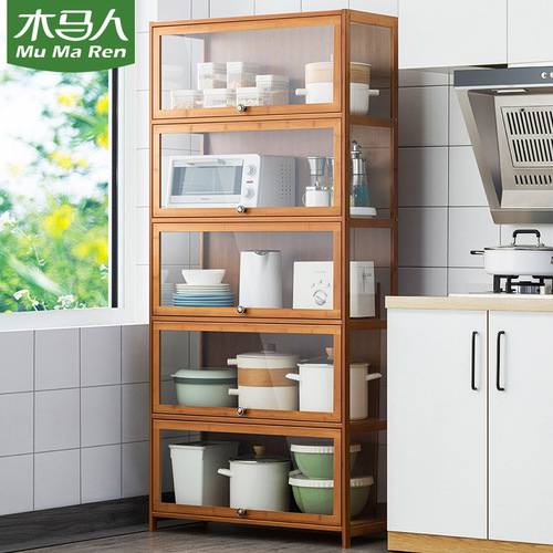 Kitchen storage rack multi-layer multi-functional floor-standing storage rack dining room living room home finishing assembly mobile shelf wooden