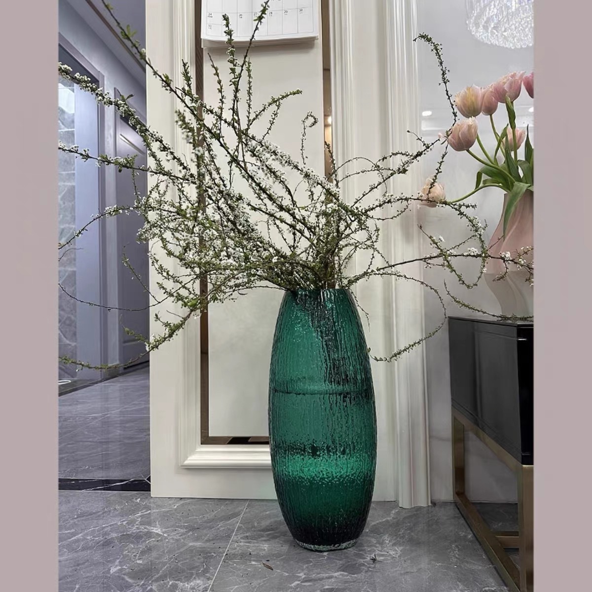 Botín de bodhi de aterrizaje de vidrio hidropónico rico caballo de bambú borracho de madera pendular de vestíbulo de flores de lujo ligero artesanal