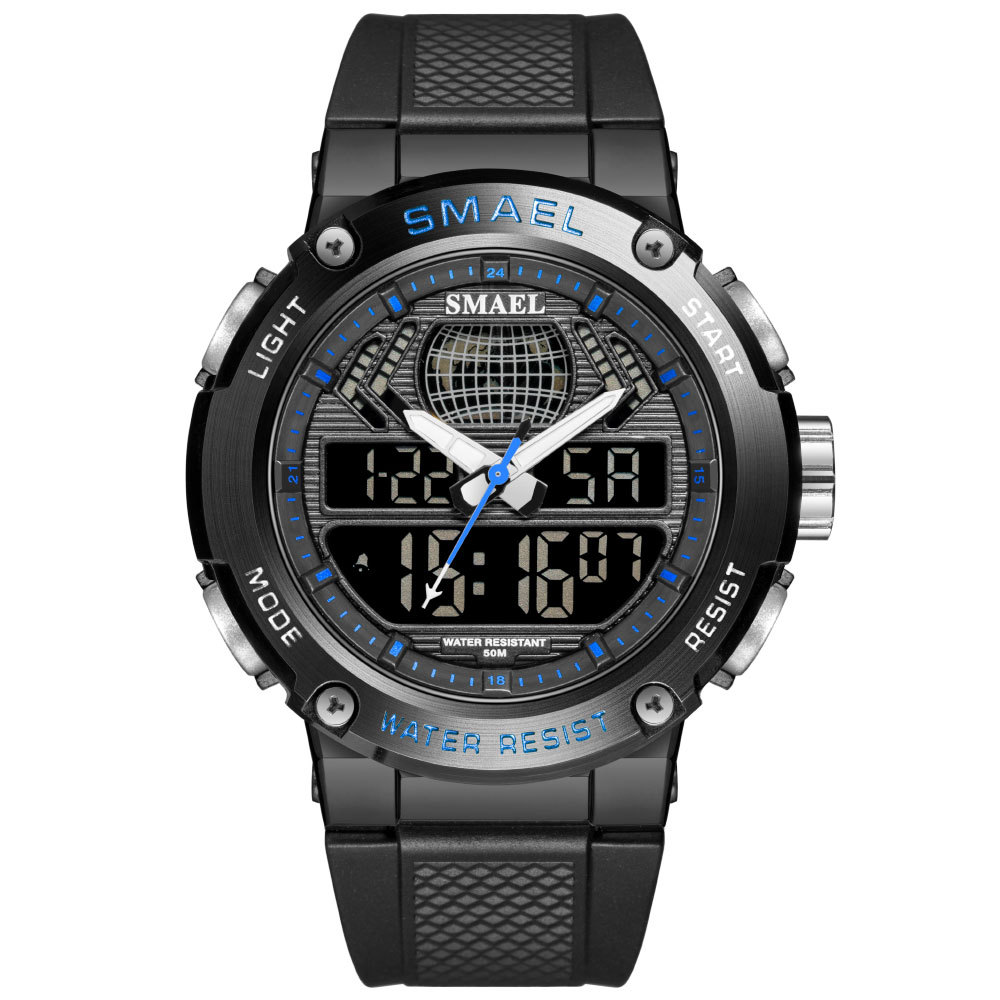 Smair SMAEL8032 moda deportes impermeable reloj doble pantalla reloj de los hombres sincronización alarma LED reloj electrónico