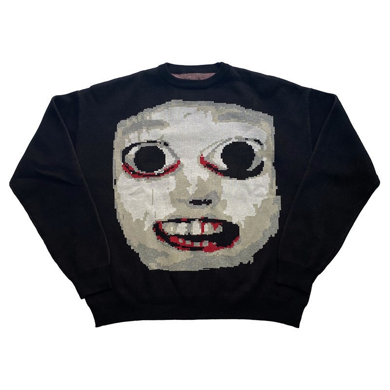 Men's Casual Sweater Street Sweater Retro Devil Painting Animated Face Knitted Graphics Hip Hop Knitted Sweater Complex