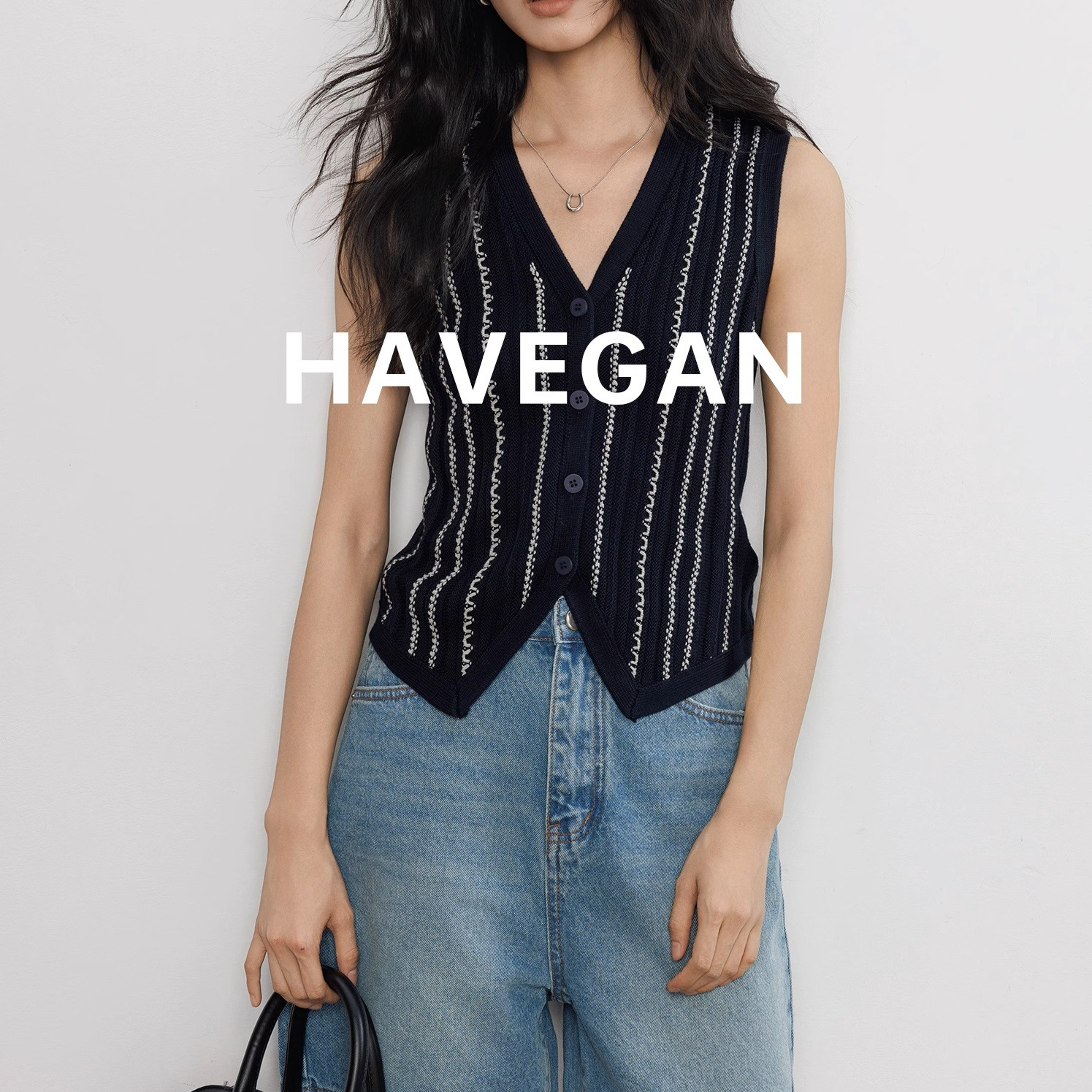 HAVEGAN/디자인 여름 실크 니트 조끼 여성 조끼 2025 신상 양털 텐셀