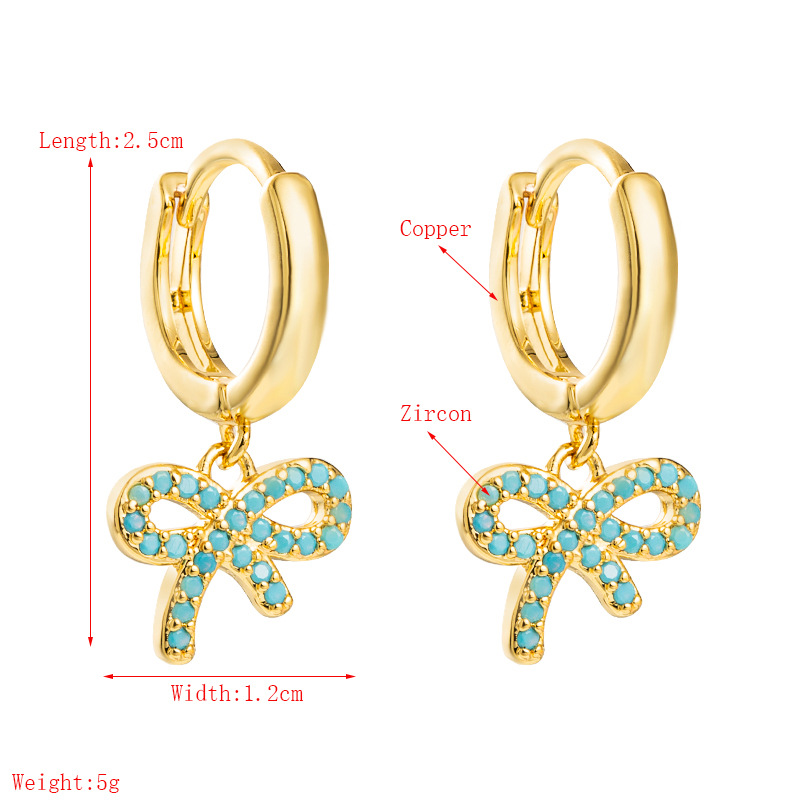 Korean Ins Simple And Fresh Lake Blue Bow Pendant Earrings Copper Zircon Temperament Earrings Small Jewelry Wholesale display picture 1