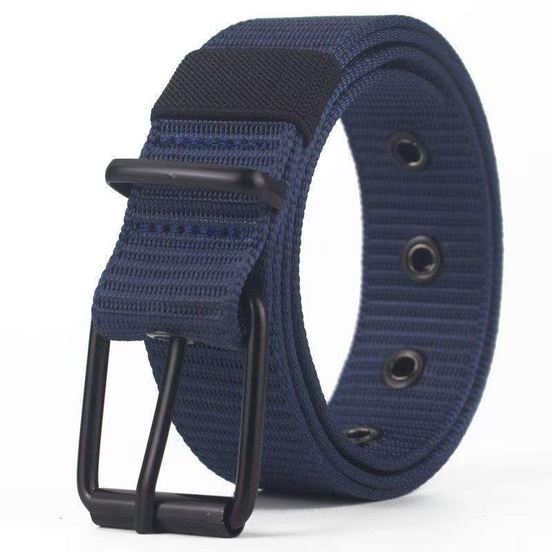 Yeni çok delikli kanvas kemer erkek pin tokalı kemer gençlik öğrenci çok yönlü denim askeri eğitim genişletilmiş naylon kemer