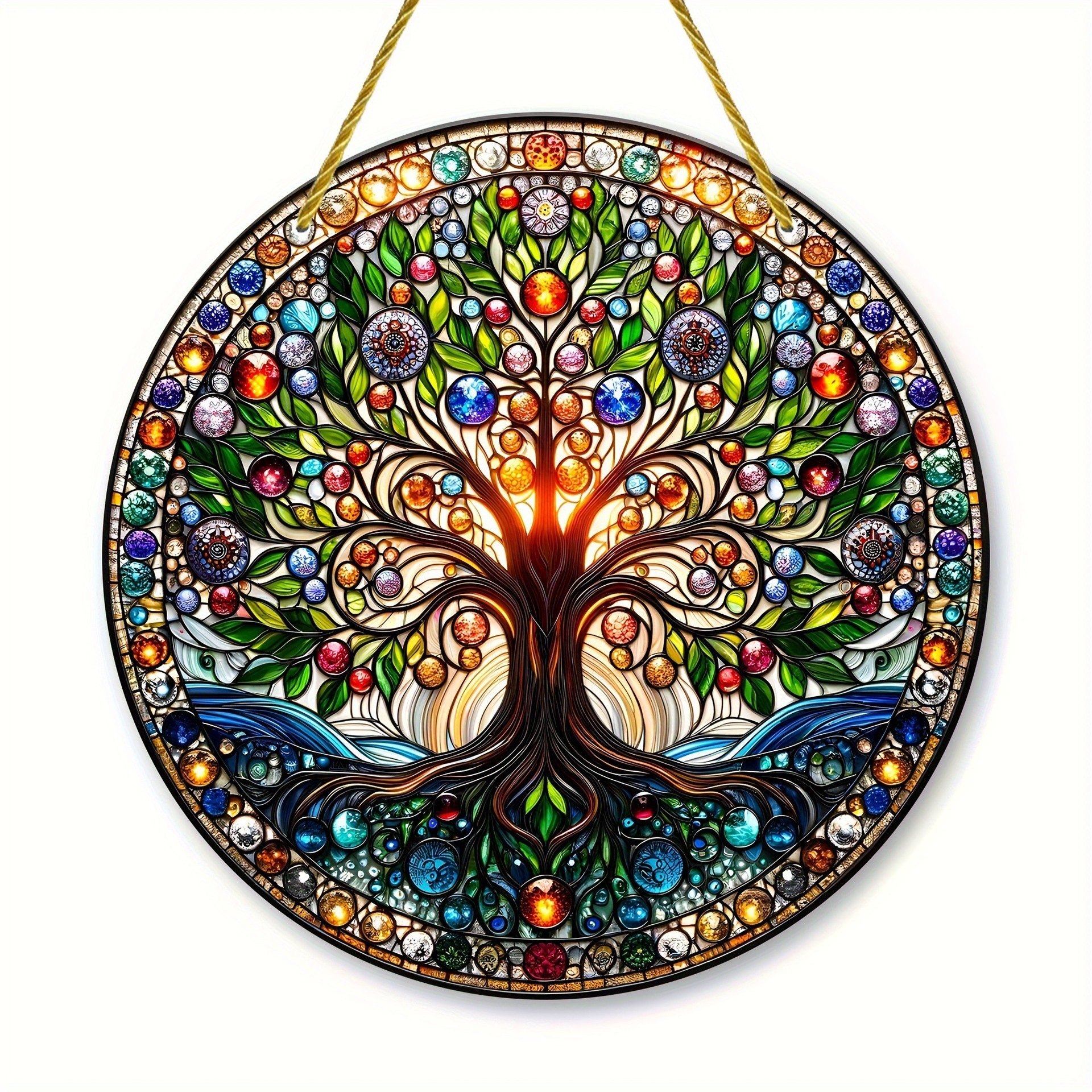 Árbol de la vida transfronterizo decorativo de color acrílico efecto de vidrio pared arte disco regalo colgante