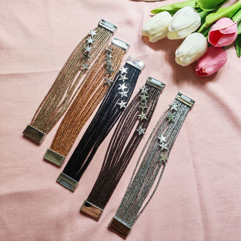 Customized Cross-Border Amazon Best-Selling Five-Pointed Star Bracelet Bohemian Leather Bracelet Round Bar Bracelet Manufacturer Wholesale