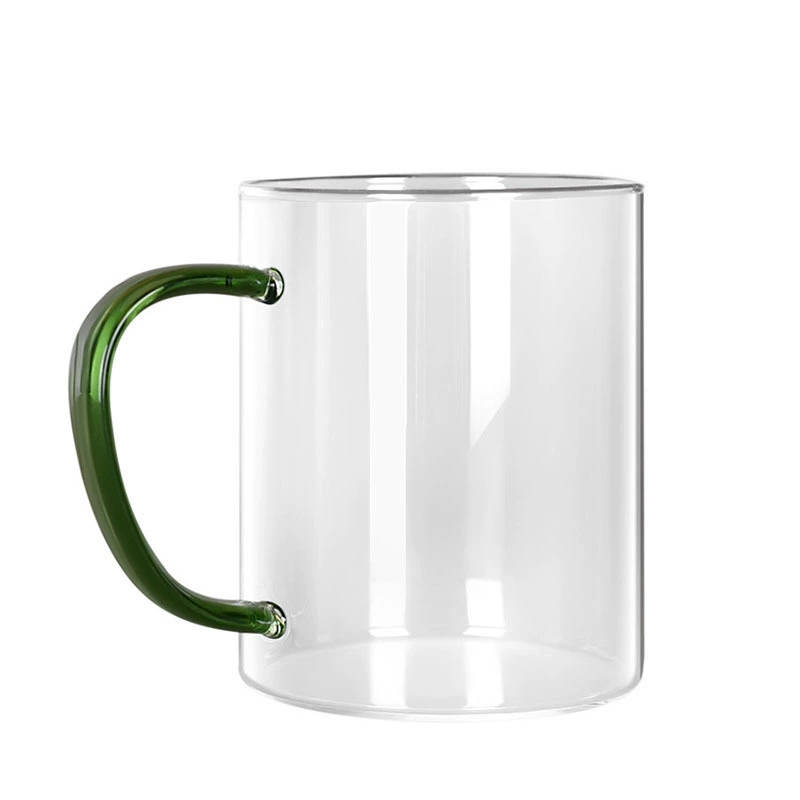 Glass mug, capacious 400 ml, colored ergonomic handle