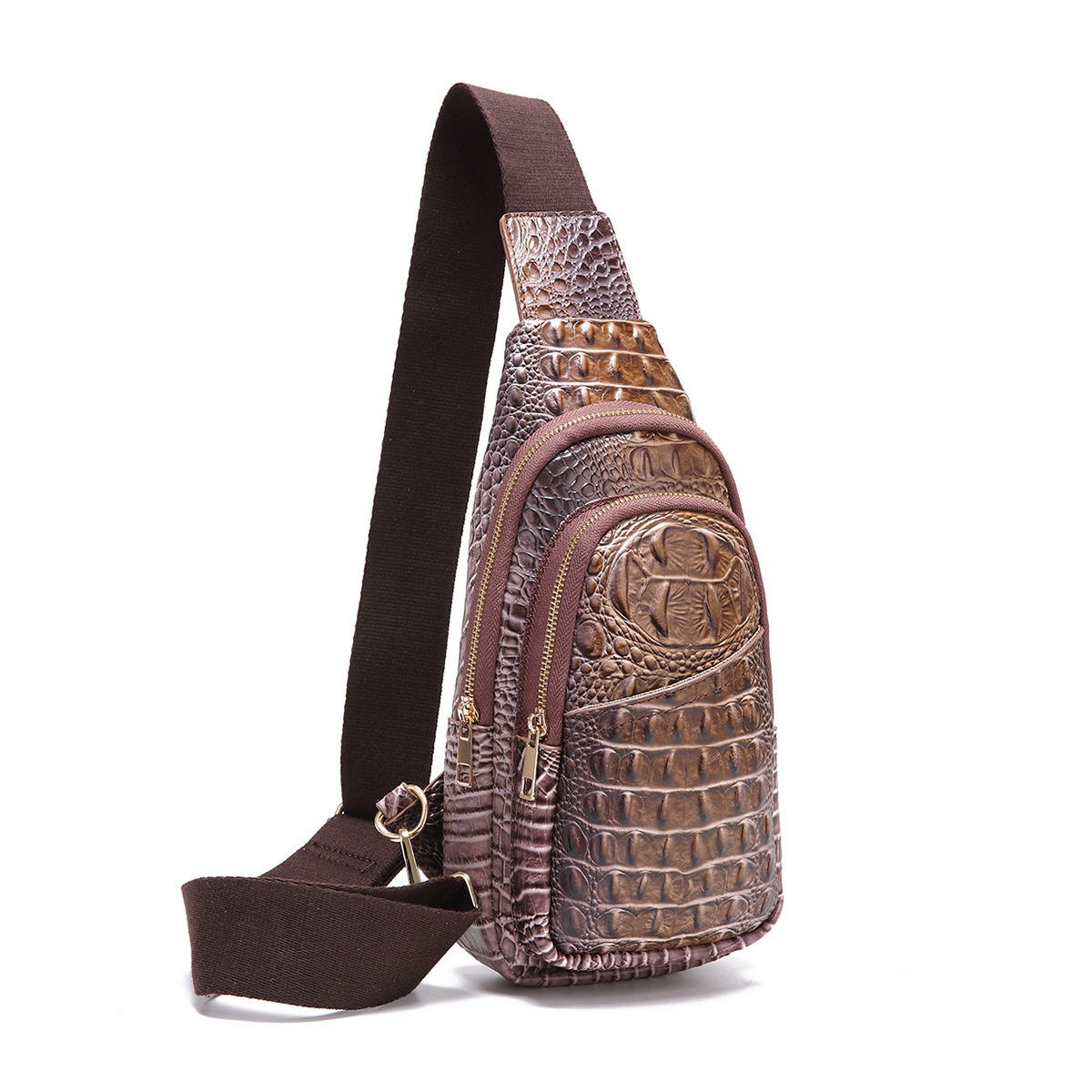 Retro Women's Chest Bag With Crocodile Pattern And Wide Strap_voghion.com