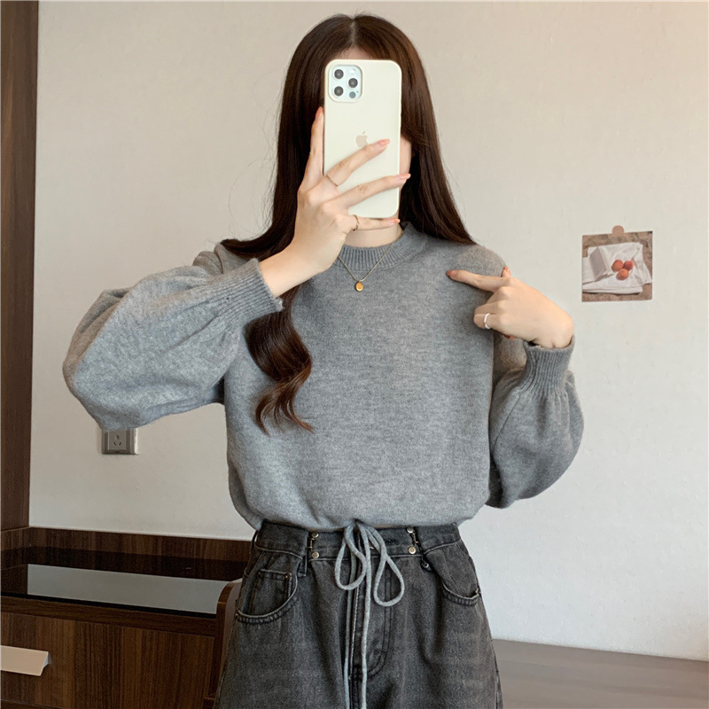 Coreano de color sólido simple perezoso estilo pequeño suéter de moda de otoño y invierno de cuello redondo cuerdas sueltas jersey de tendencia image 12