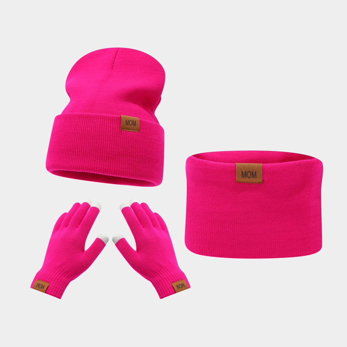 Amazon nuevo papá mamá letra etiqueta sombrero guante de tres piezas de moda otoño invierno abrigo sombrero conjunto