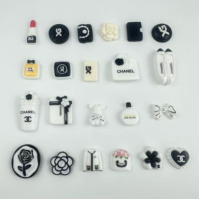 High-Grade brand bag perfume lipstick black and white series resin flower bow Korean style doll resin jewelry accessories