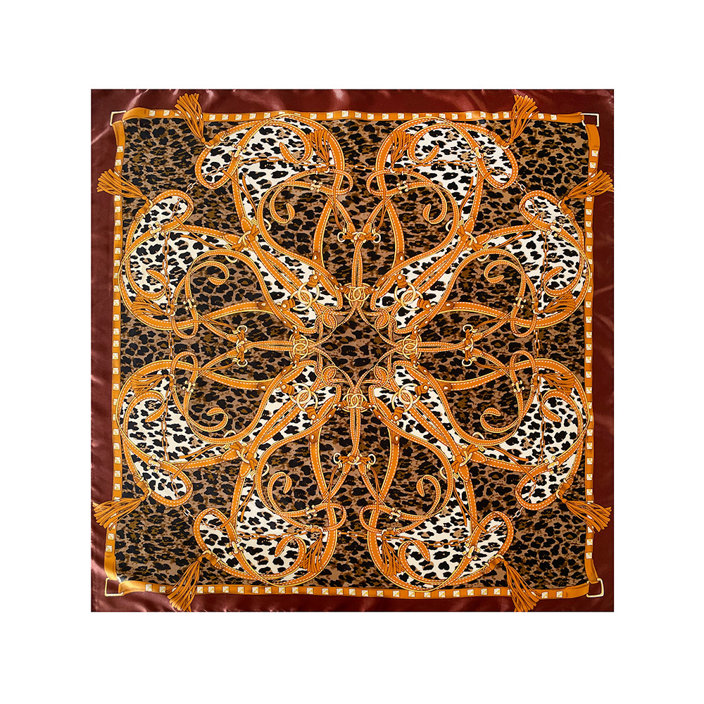 Damen Satin Kopftuch Mit Leopardenmuster Im Quadratischen Design_voghion.com