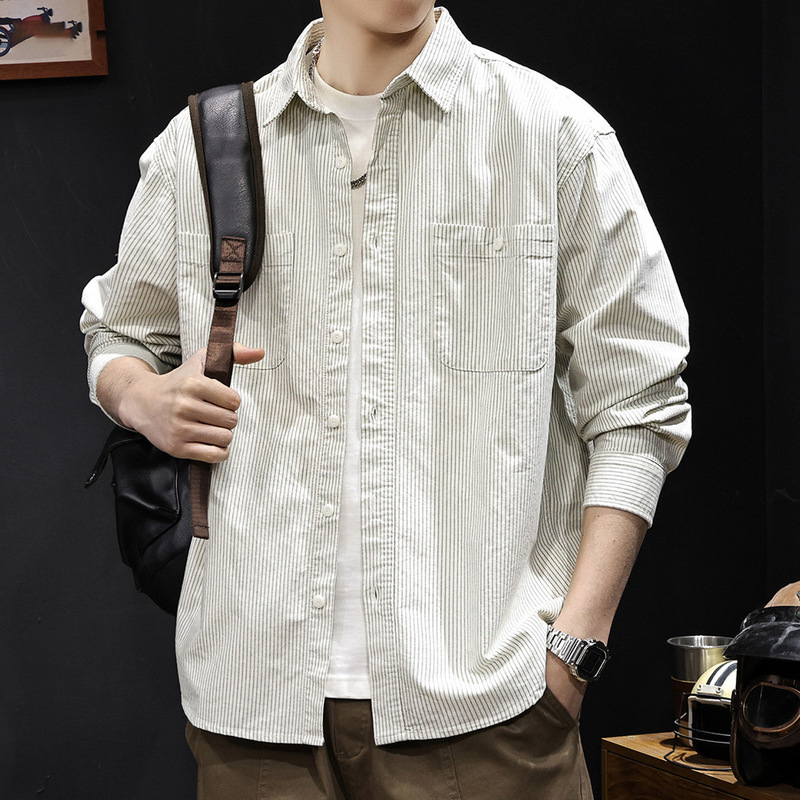Striped American-Style Men's Long-Sleeve Shirt, Spring 2026 New Casual Fashion, Trendy Versatile High-End Large Size for Spring and Autumn Striped American-Style Men's Long-Sleeve Shirt, Spring 2026 New Casual Fashion, Trendy Versatile High-End Large Size for Spring and Autumn