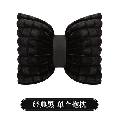 Bowknot car seat cushion winter — Wool pad - rabbit-fur-plaid-lumbar-support-1-black