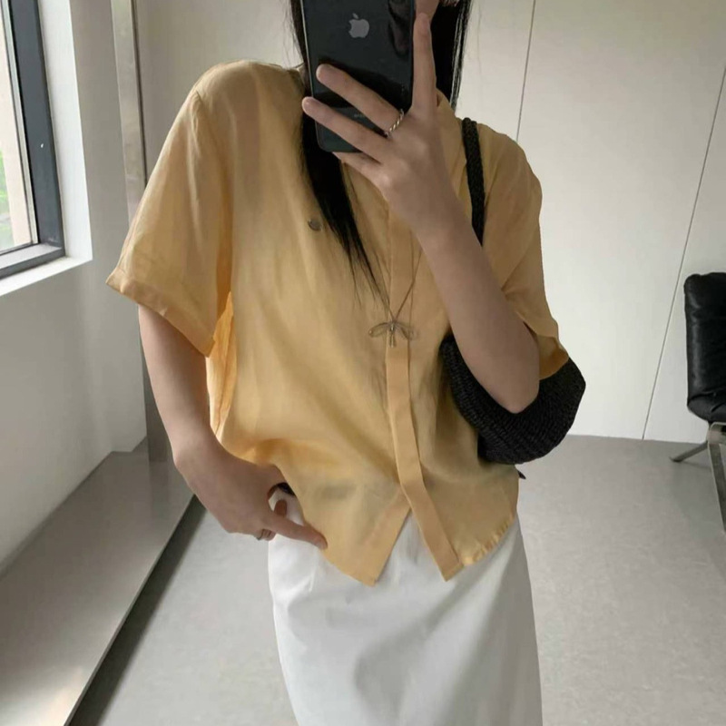Summer Lightweight Breathable Ramie Shirt for Women, Simple Korean Style, Loose Casual Versatile Turn-Down Collar Solid Color Short-Sleeve Shirt A87 Summer Lightweight Breathable Ramie Shirt for Women, Simple Korean Style, Loose Casual Versatile Turn-Down Collar Solid Color Short-Sleeve Shirt A87
