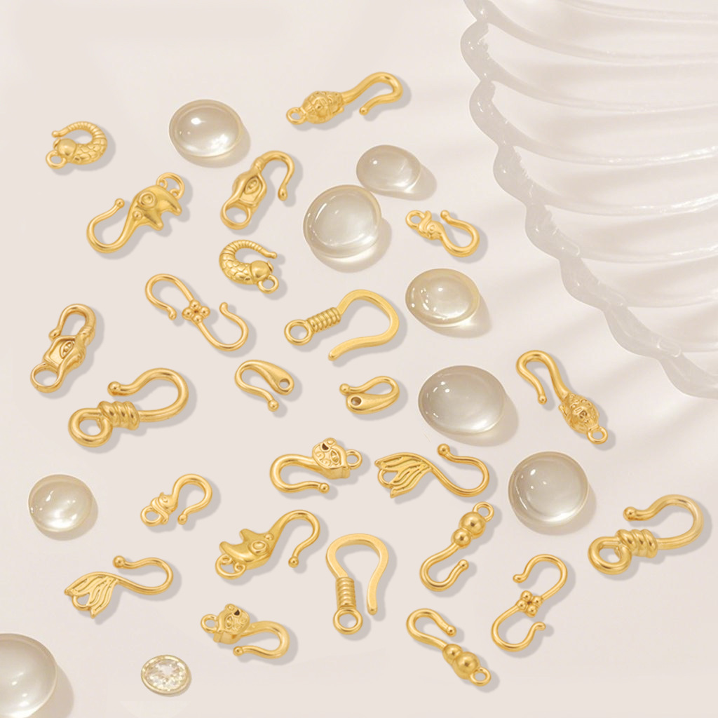 Stainless Steel 18K Gold Color-Preserving S Buckle with Pattern S Buckle Bracelet Necklace Finishing Connector DIY Jewelry Material Accessories